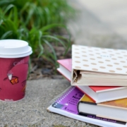 Textbooks and coffee of university student