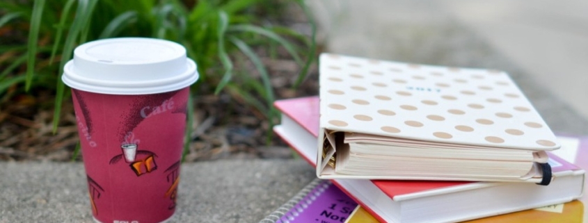 Textbooks and coffee of university student